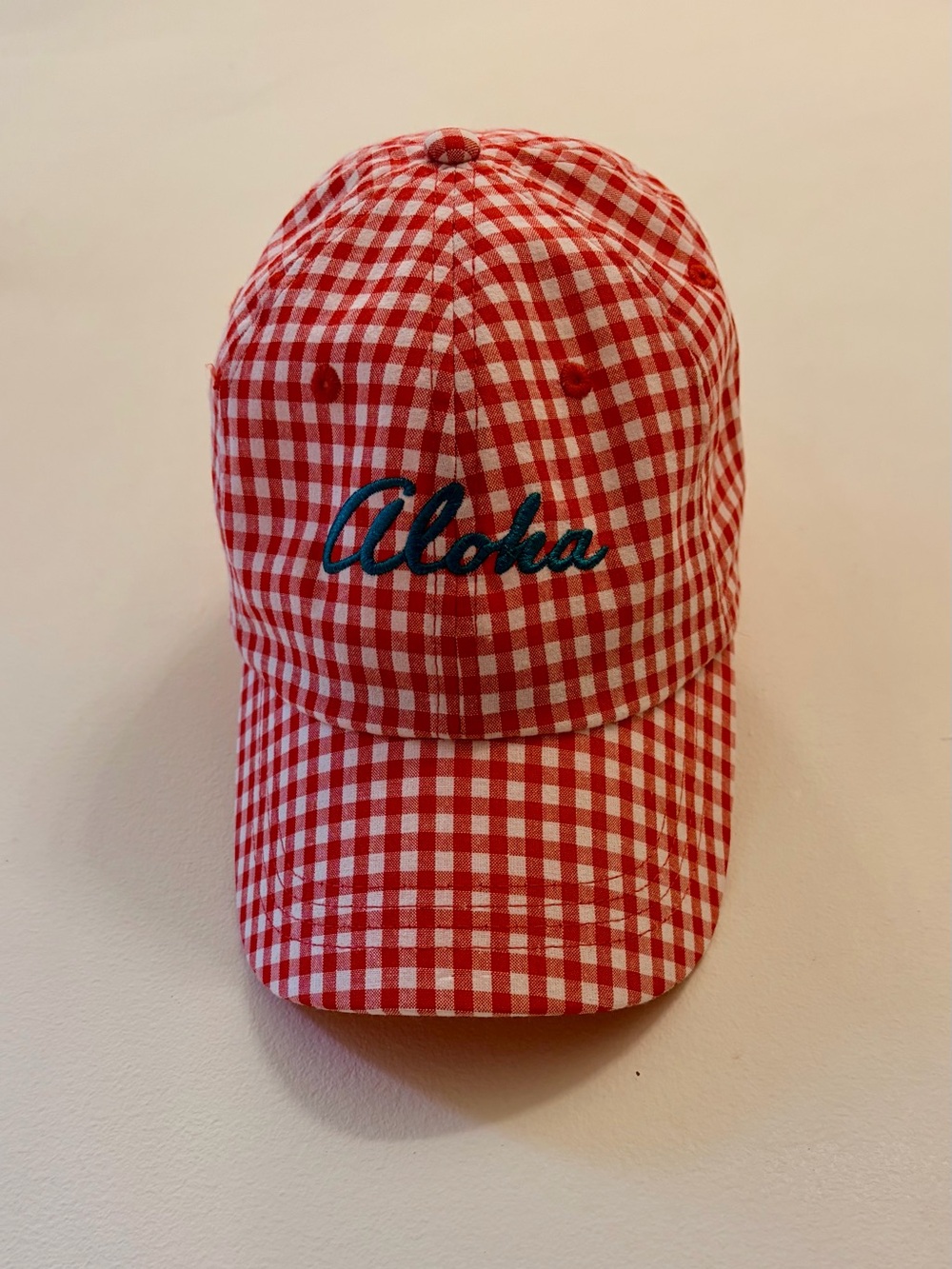 OLD NAVY gingham baseball cap red embroidered aloha
